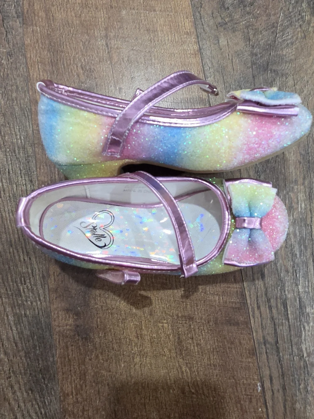 Girls Glitter Rainbow Bow Mary Jane Dress Shoes - Pink